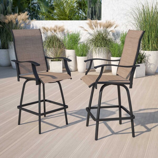Flash Furniture 2PK Outdoor Stool - 30 inch Patio Bar Stool, Brown 2-ET-SWVLPTO-30-GG - main